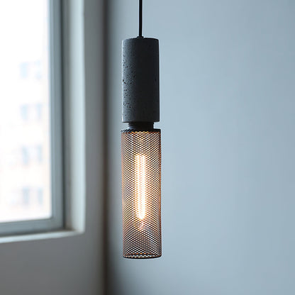 Industrial Concrete Hanging Light Fixture with Metal Accent for Dining Room, Kitchen Island & Bedroom – Adjustable Cord, E26 Socket, Modern