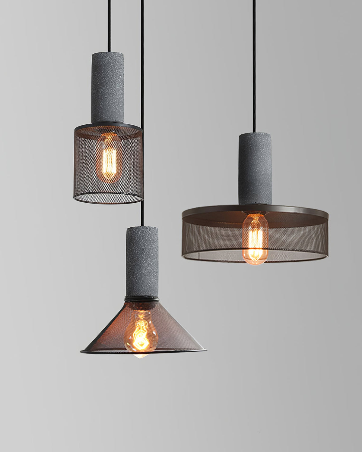 Industrial Concrete Hanging Light Fixture with Metal Accent for Dining Room, Kitchen Island & Bedroom – Adjustable Cord, E26 Socket, Modern