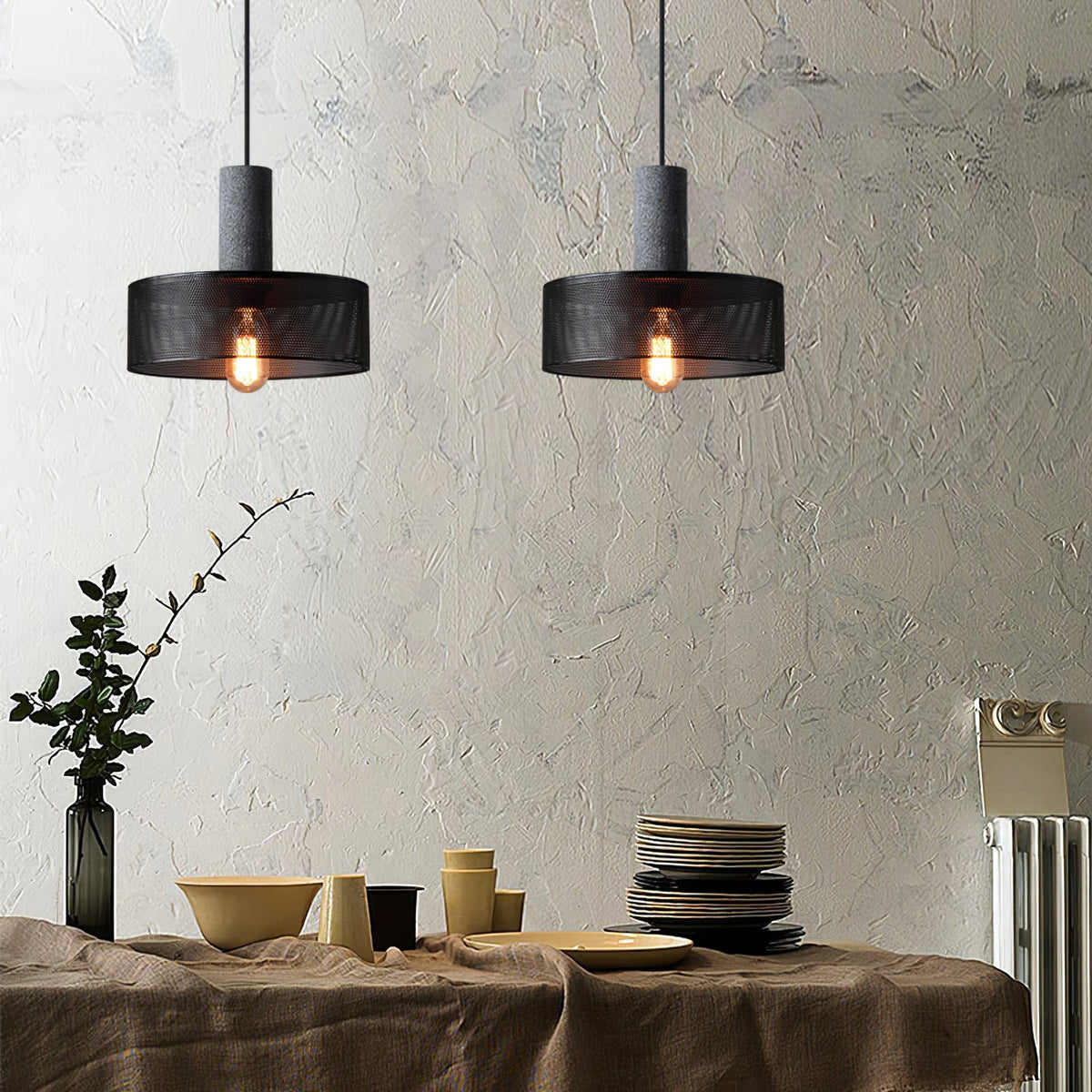 Industrial Concrete Hanging Light Fixture with Metal Accent for Dining Room, Kitchen Island & Bedroom – Adjustable Cord, E26 Socket, Modern