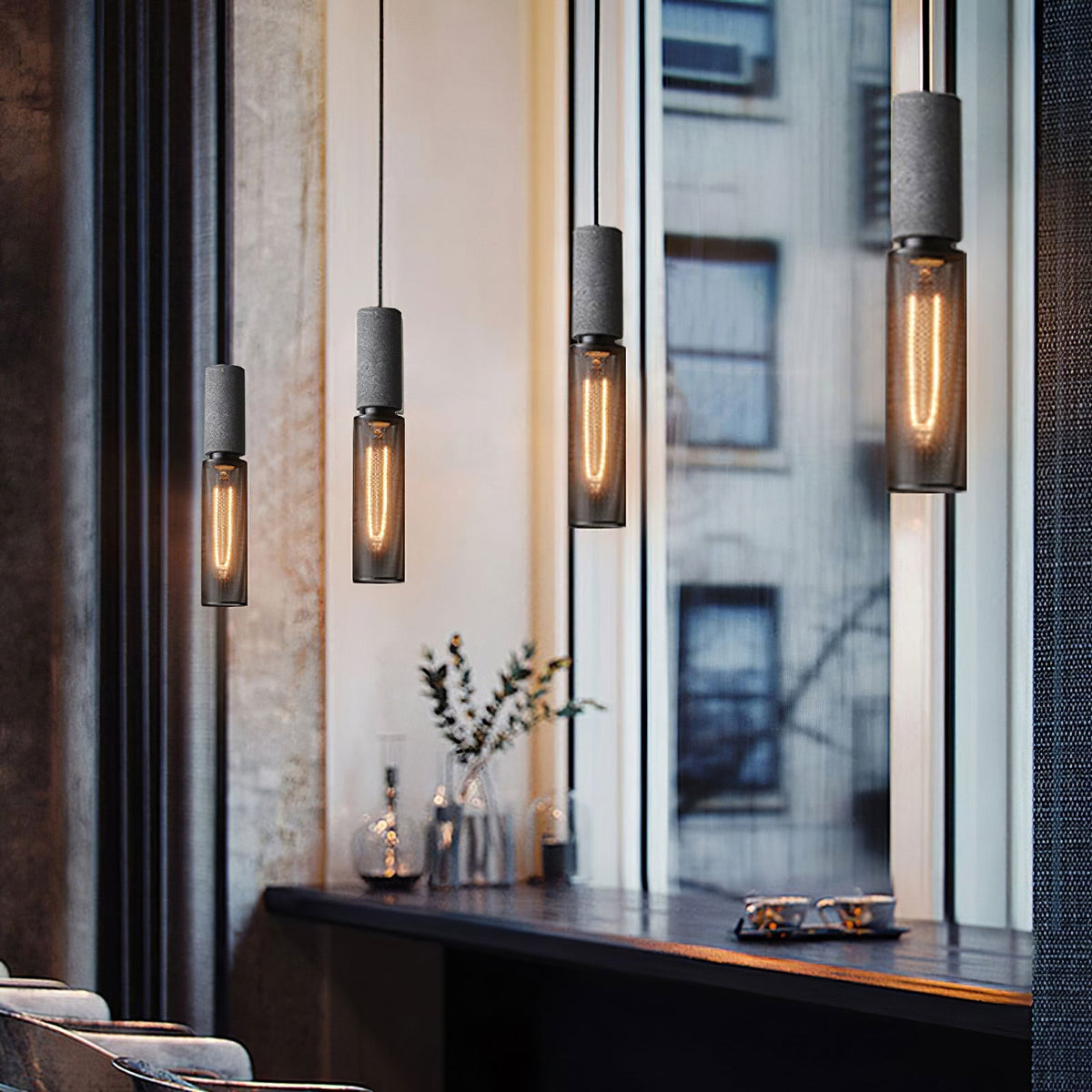 Industrial Concrete Hanging Light Fixture with Metal Accent for Dining Room, Kitchen Island & Bedroom – Adjustable Cord, E26 Socket, Modern