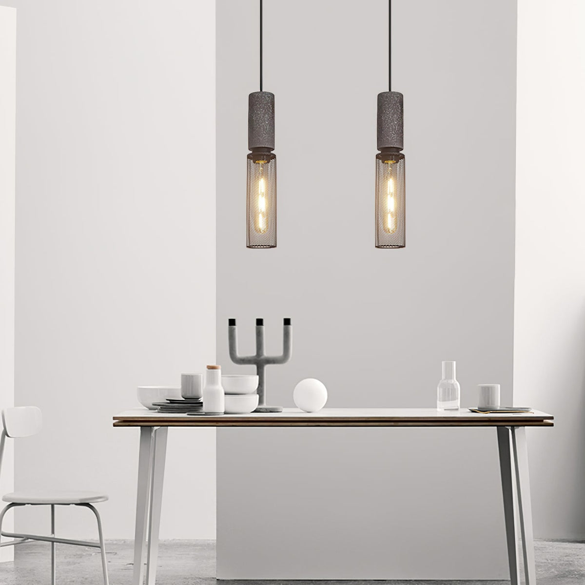 Industrial Concrete Hanging Light Fixture with Metal Accent for Dining Room, Kitchen Island & Bedroom – Adjustable Cord, E26 Socket, Modern