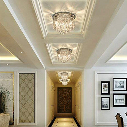 Flush Mount Crystal Ceiling Light Round Chandelier Chrome Finish for Bedroom Living Room Hallway Elegant Lighting Fixture Sparkling
