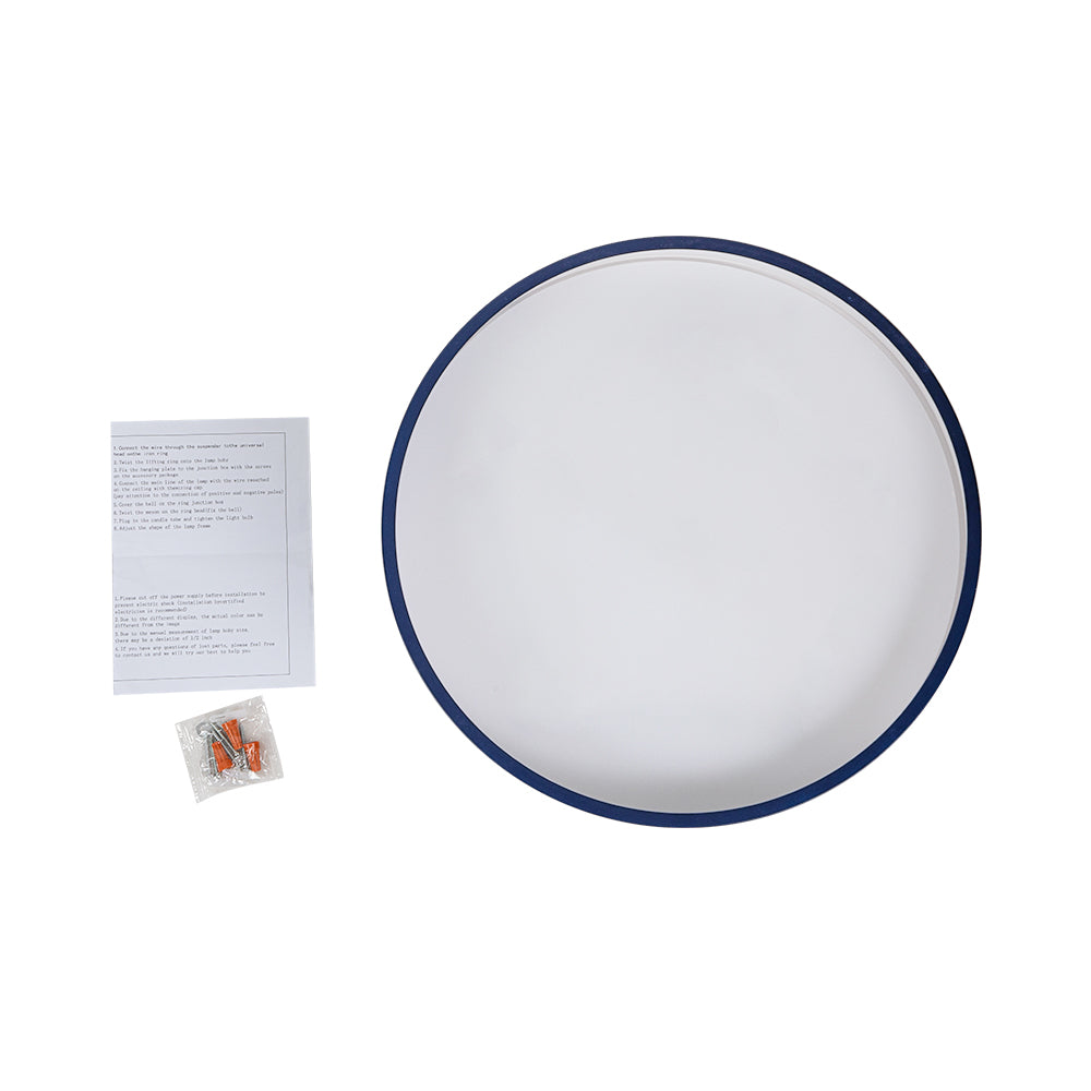 16-Inch Round LED Semi-Flush Ceiling Fixture Navy Blue with Brass Trim Dimmable 5 Color Temperatures for Bedroom Living Room Kitchen Hallway