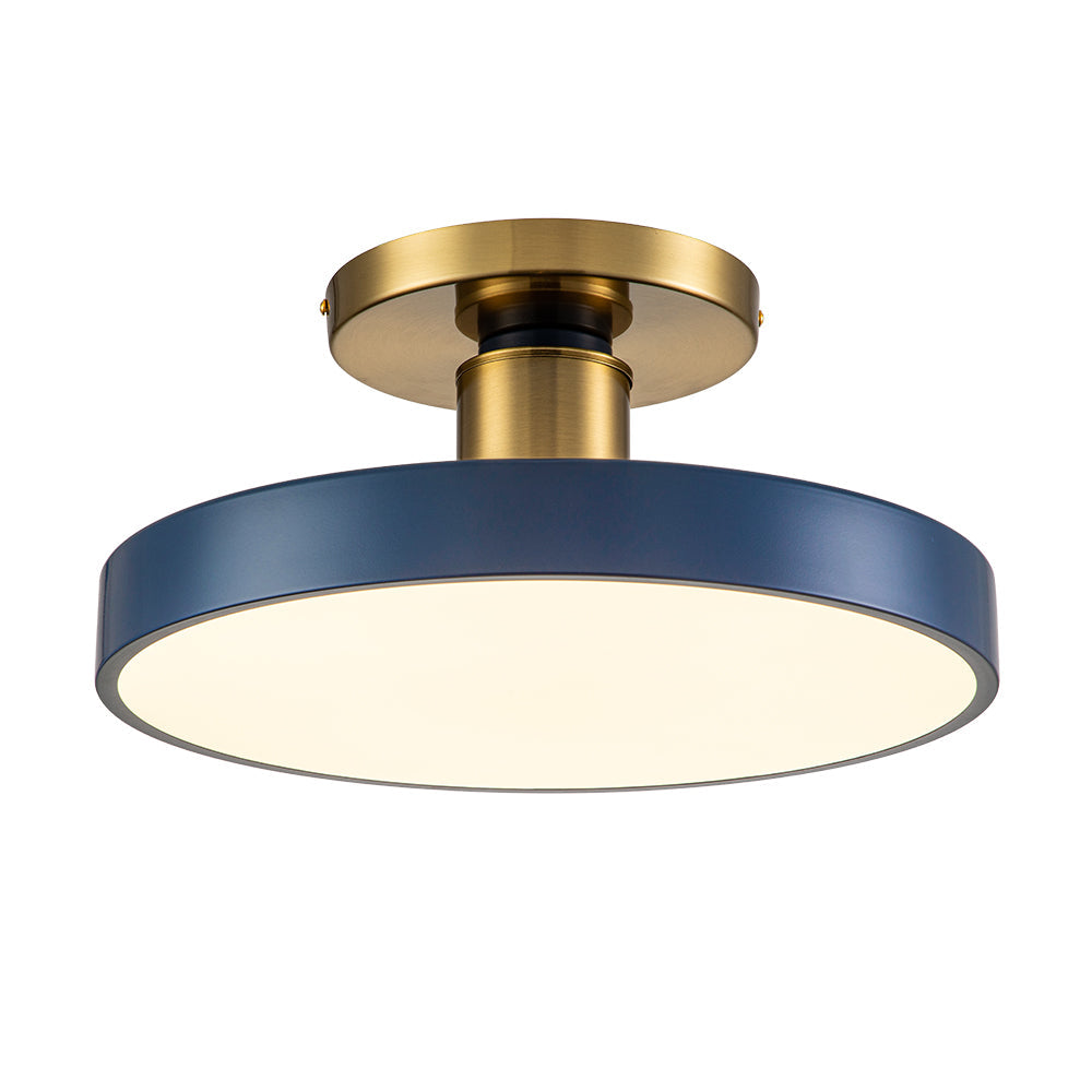 16-Inch Round LED Semi-Flush Ceiling Fixture Navy Blue with Brass Trim Dimmable 5 Color Temperatures for Bedroom Living Room Kitchen Hallway
