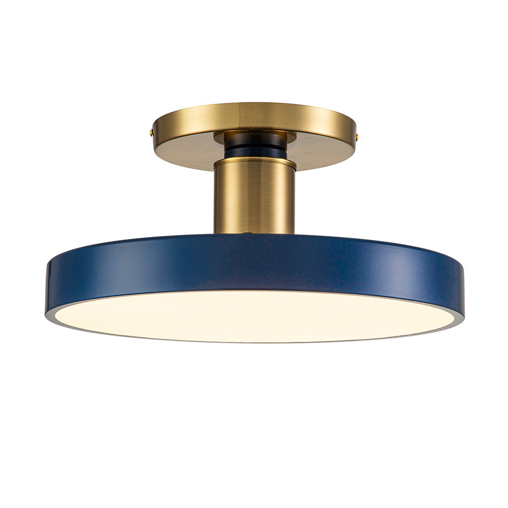 16-Inch Round LED Semi-Flush Ceiling Fixture Navy Blue with Brass Trim Dimmable 5 Color Temperatures for Bedroom Living Room Kitchen Hallway