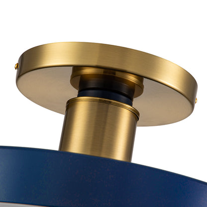 16-Inch Round LED Semi-Flush Ceiling Fixture Navy Blue with Brass Trim Dimmable 5 Color Temperatures for Bedroom Living Room Kitchen Hallway
