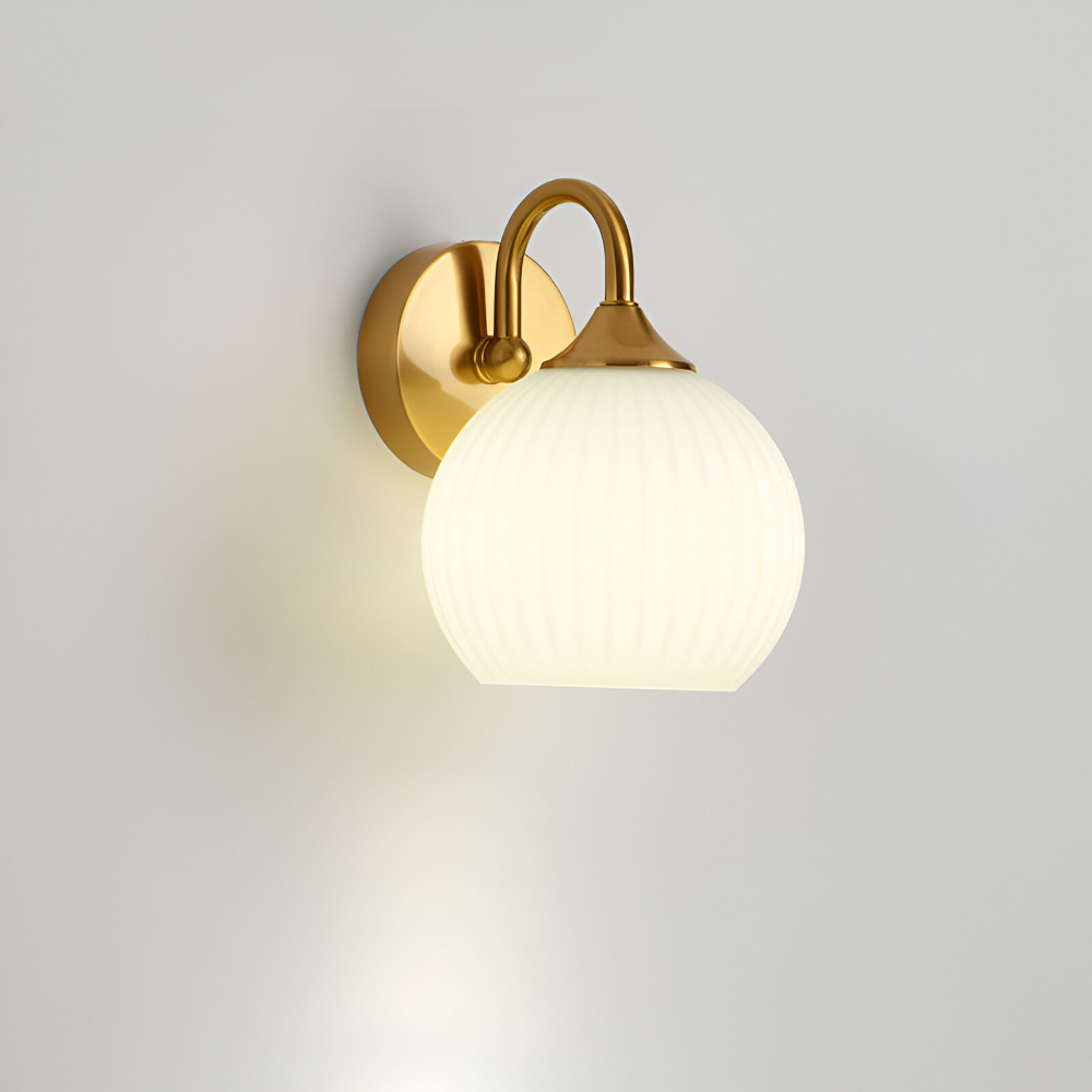 Contemporary Spherical Glass Wall Lamp with Striped Design and LED Compatibility