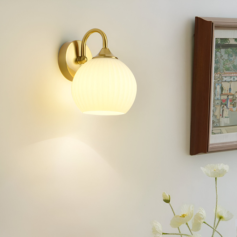 Contemporary Spherical Glass Wall Lamp with Striped Design and LED Compatibility