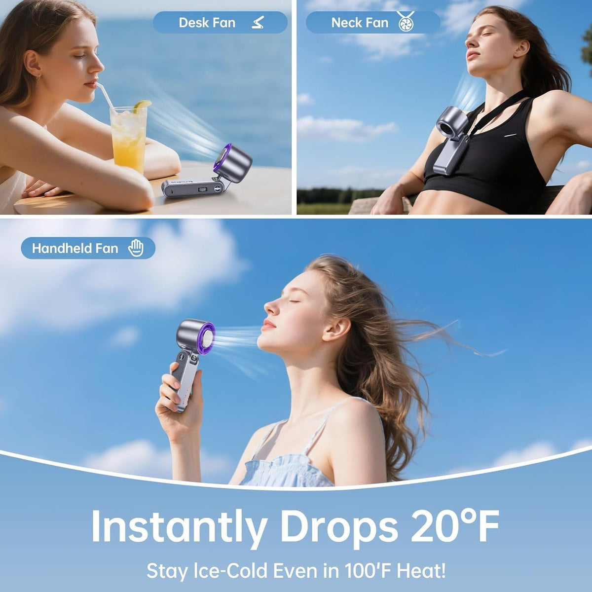 Cooling Breeze | Portable Misting Fan with Ice Cooling Technology | Adjustable Turbo Speeds for Instant Relief