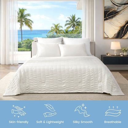Cooling Comforter | Lightweight Seersucker Design with Vertical Stripes | Breathable Fabric for Hot Sleepers