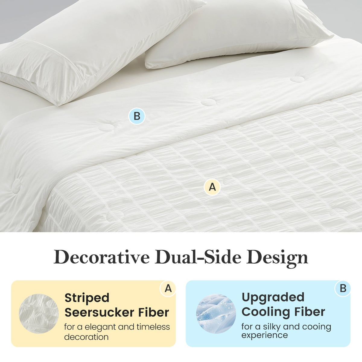 Cooling Comforter | Lightweight Seersucker Design with Vertical Stripes | Breathable Fabric for Hot Sleepers