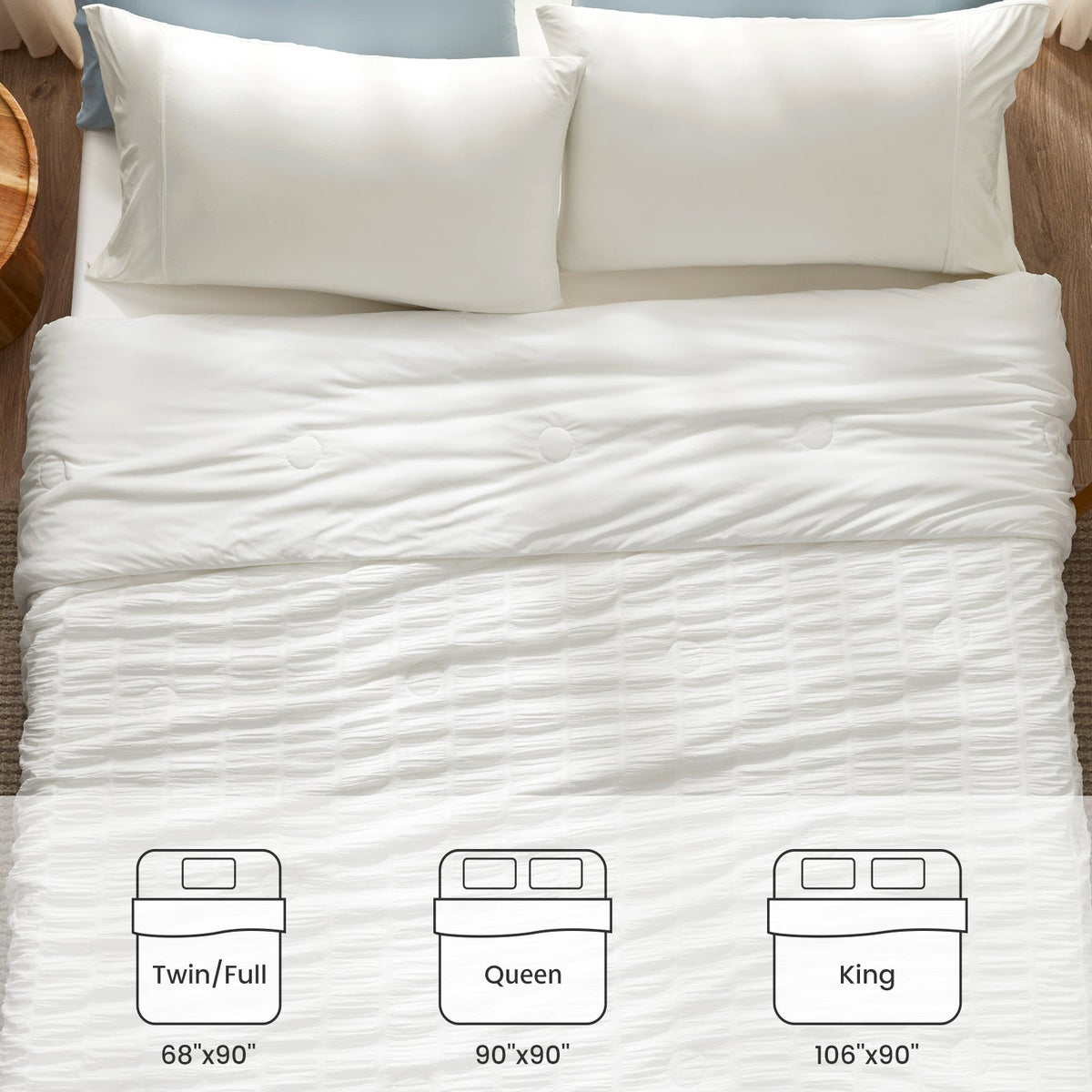 Cooling Comforter | Lightweight Seersucker Design with Vertical Stripes | Breathable Fabric for Hot Sleepers