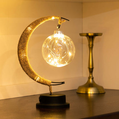 Glass Moon Table Lamp with Warm LED Glow – Battery Operated Crescent Accent Light for Bedroom, Living Room & Nightstand