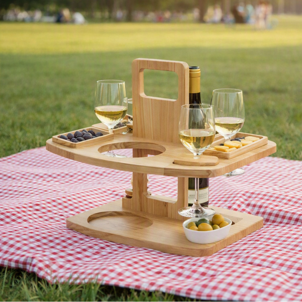 VINEREST – Wooden Picnic Wine Table with Divided Compartments