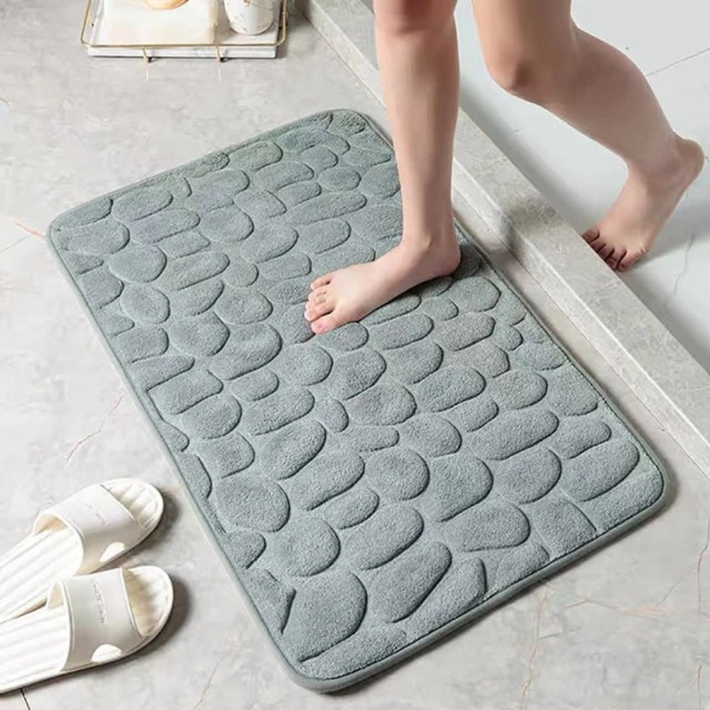 Cora Bath Mat - Cobblestone Embossed, Non-Slip Cotton