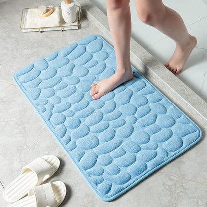 Cora Bath Mat - Cobblestone Embossed, Non-Slip Cotton