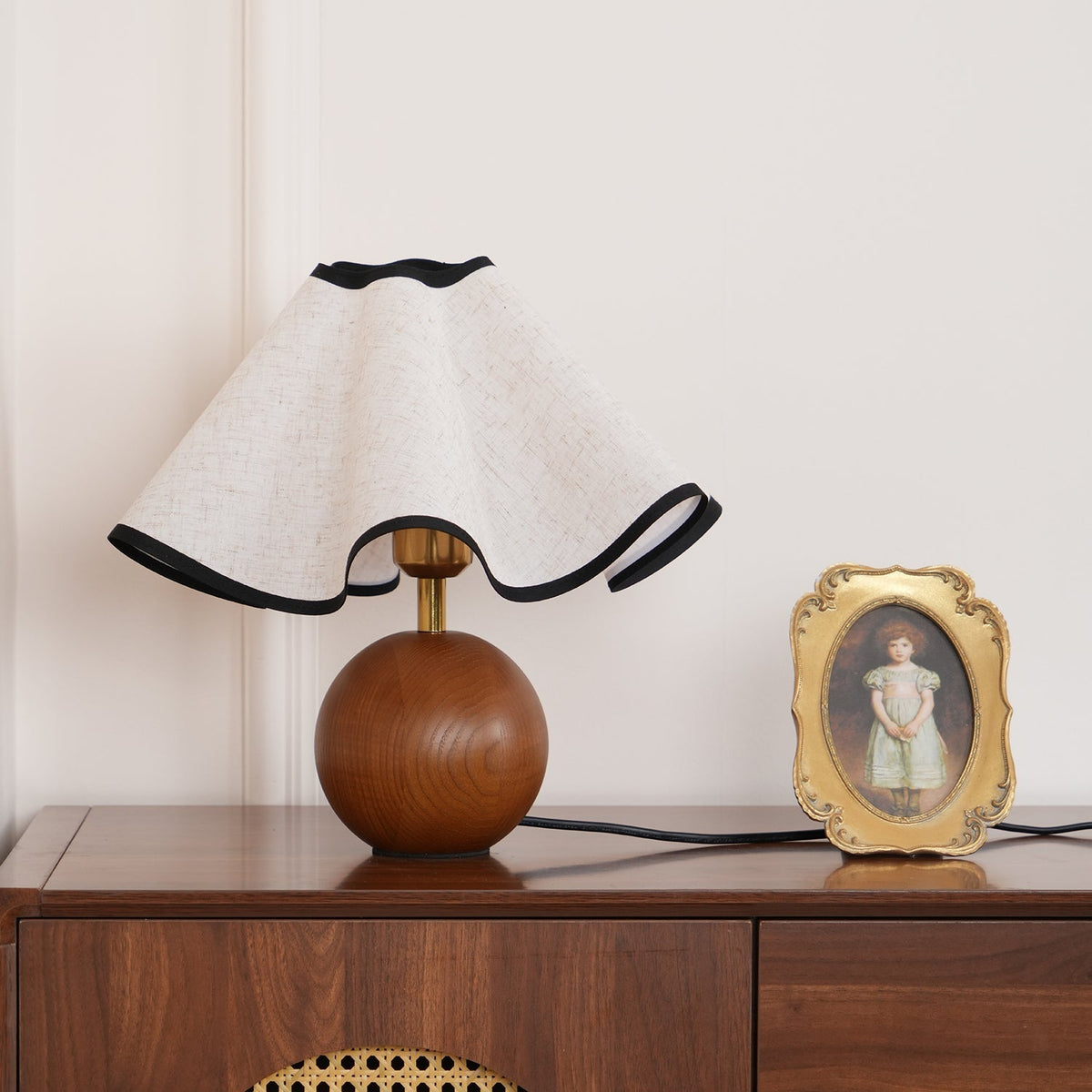 Wooden Desk Lamp with Fabric Shade for Bedroom Nightstand Reading Light Home Office Study Table Lighting 12 in Diameter Ambient Glow Bulb No