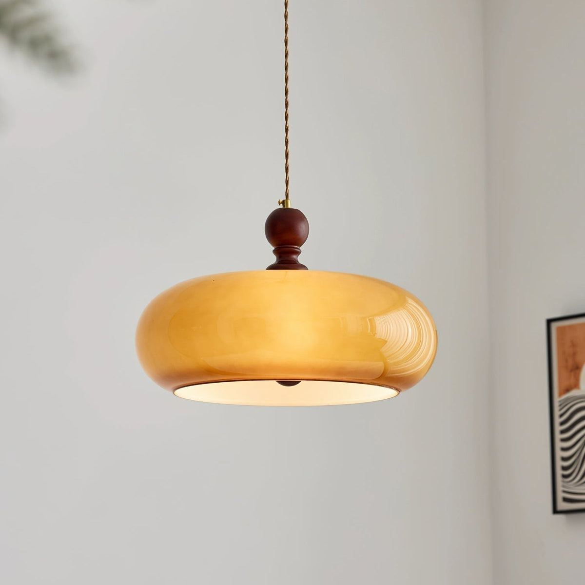 Glass Dome Ceiling Light 16-Inch Walnut Accent for Kitchen Island Dining Table Adjustable Height Modern Hanging Fixture