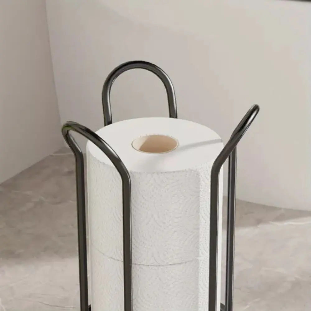 Freestanding Toilet Paper Holder Stand – Vertical Chrome Bathroom Storage Organizer for Spare Rolls | Modern Space-Saving Design