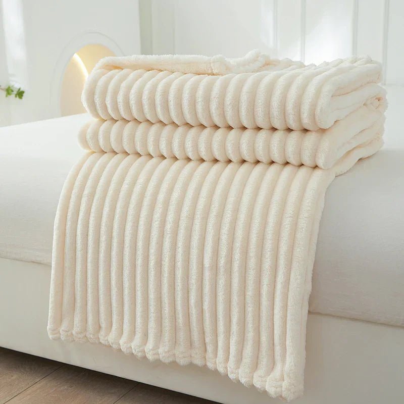 Striped Microfiber Throw Blanket Polyester Soft Lightweight All Season Couch Bed Cuddle Blanket for Living Room Bedroom Home Decor
