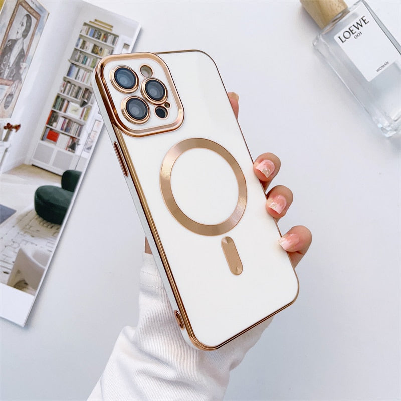 Metallic iPhone Case with Sliding Camera Cover & MagSafe for iPhone 14, 15, 16, 17 | Protective Shock-Absorbing Phone Case