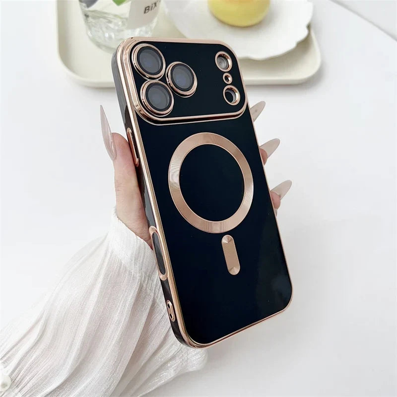 Metallic iPhone Case with Sliding Camera Cover & MagSafe for iPhone 14, 15, 16, 17 | Protective Shock-Absorbing Phone Case