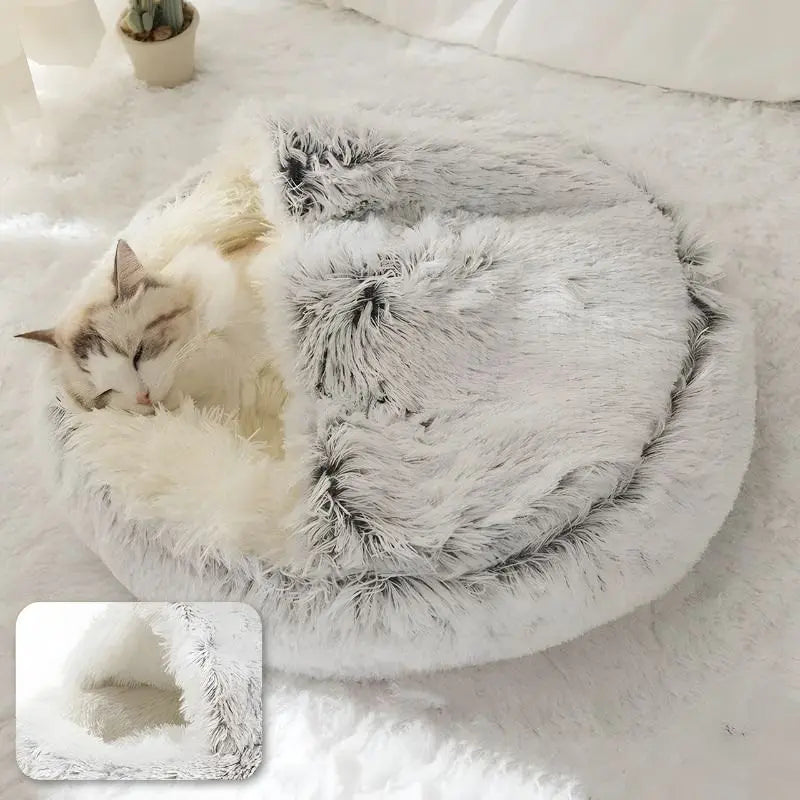 Hooded Cave-Style Pet Bed for Small Dogs & Cats – Plush Hideaway Nest with Non-Slip Base, Moisture-Resistant Shelter for Indoor Relaxation