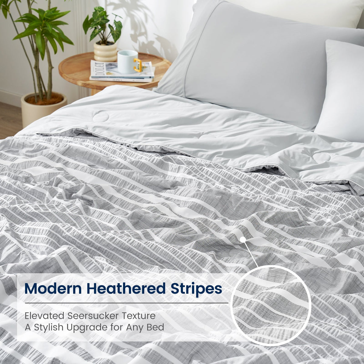 Cozy Bliss | Striped Seersucker Comforter with Advanced Airflow | Lightweight Bedding Set for Hot Sleepers