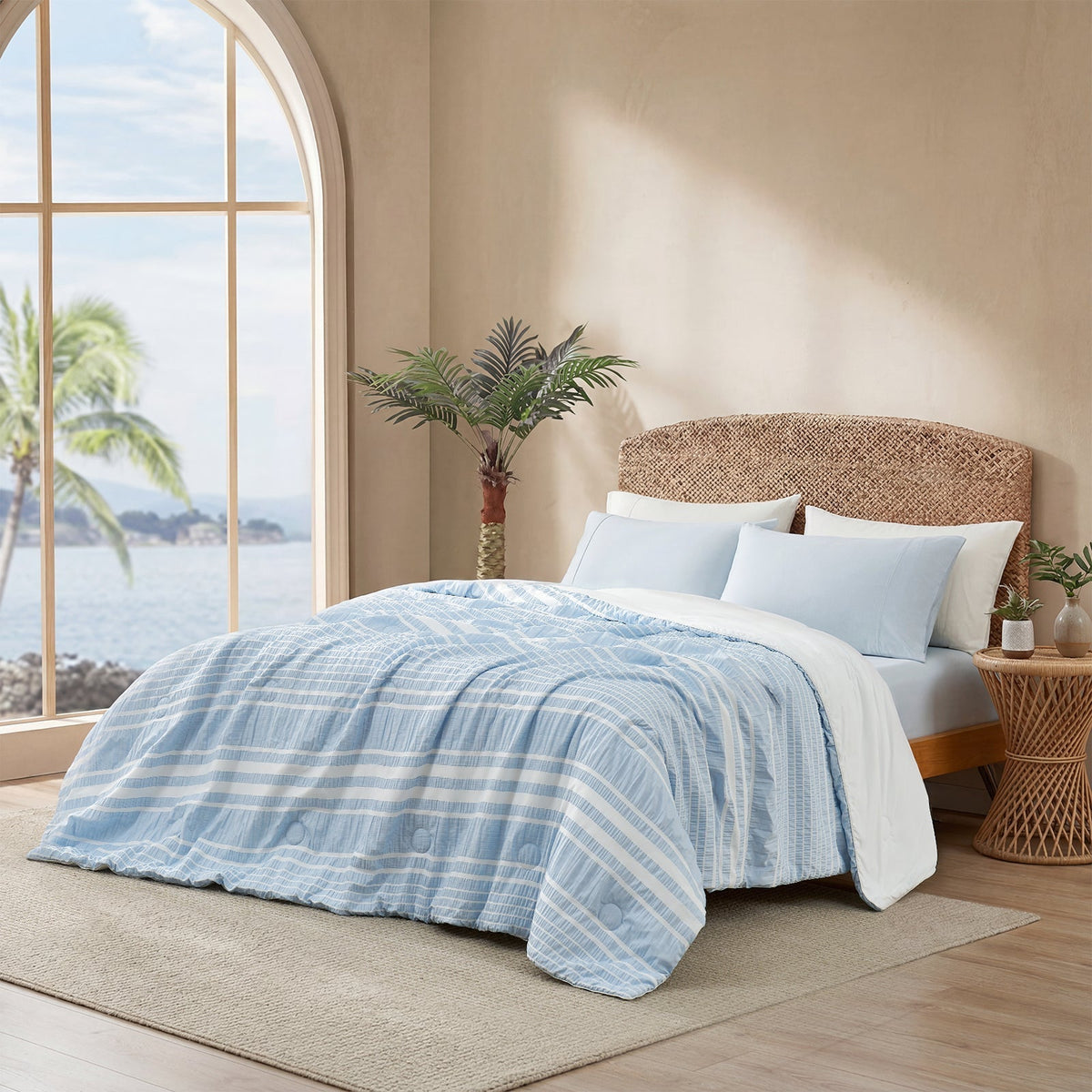 Cozy Bliss | Striped Seersucker Comforter with Advanced Airflow | Lightweight Bedding Set for Hot Sleepers