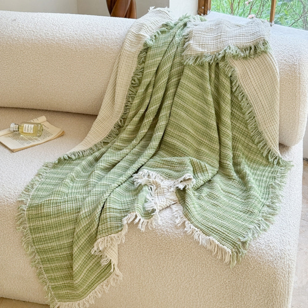 Cozy Collection | Soft Muslin Cotton Gauze Blanket with Fringed Edges | Lightweight Comfort for Year-Round Use