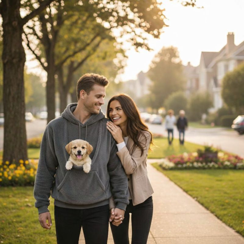 Cozy Pet Carrier Hoodie | Dog Carrier with Soft Front Pouch | Hands-Free Design for Comfort and Bonding