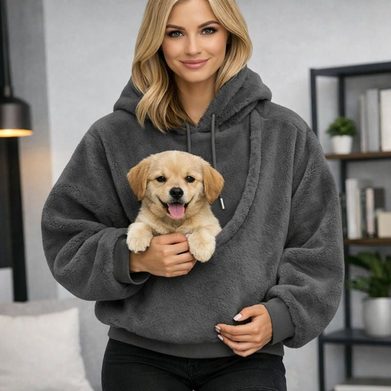Cat Carrier Hoodie, Plush Pet Pouch Hoodie, Hands Free Dog Carrier Sweatshirt with Front Pouch for Cats and Small Dogs