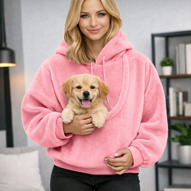 Cat Carrier Hoodie, Plush Pet Pouch Hoodie, Hands Free Dog Carrier Sweatshirt with Front Pouch for Cats and Small Dogs