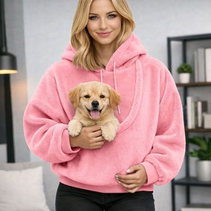 Cat Carrier Hoodie, Plush Pet Pouch Hoodie, Hands Free Dog Carrier Sweatshirt with Front Pouch for Cats and Small Dogs
