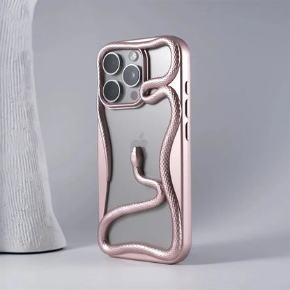 Serpent-Embossed Protective iPhone Case with Raised Edges for 12-17 Models – Shock-Absorbing Hard Shell with Metallic or Matte Finish