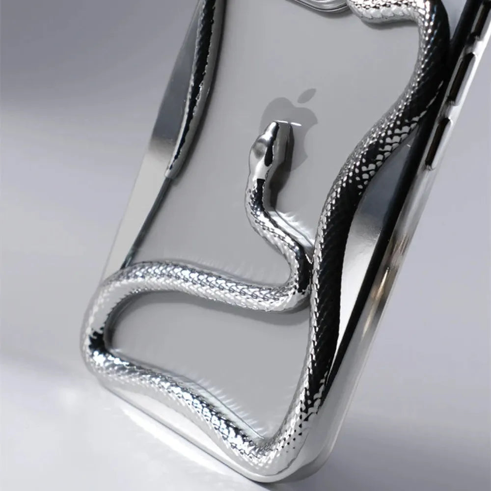 Serpent-Embossed Protective iPhone Case with Raised Edges for 12-17 Models – Shock-Absorbing Hard Shell with Metallic or Matte Finish