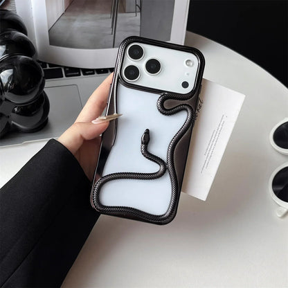 Serpent-Embossed Protective iPhone Case with Raised Edges for 12-17 Models – Shock-Absorbing Hard Shell with Metallic or Matte Finish