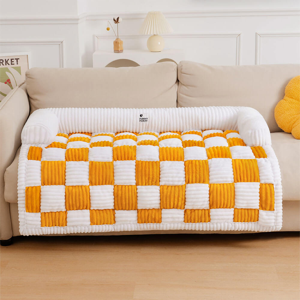 Quilted Pet Furniture Protector Mat – Padded Nonslip Dog Couch Cover for Sofa & Floor | Washable Plaid Pet Blanket