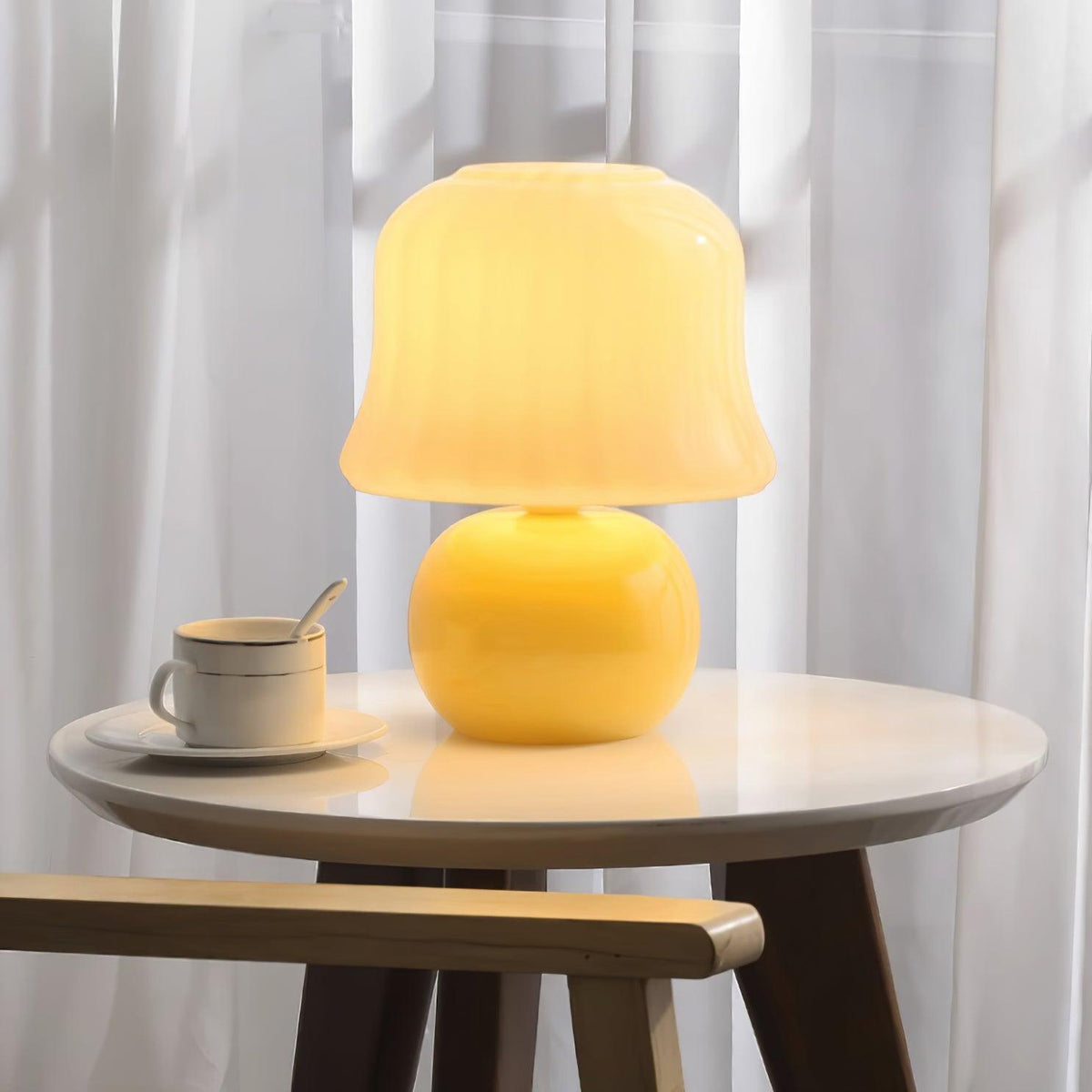 Ceramic Accent Lamp with Enamel Shade 11.4 in Beige for Nightstands Bedrooms Living Rooms Study Desks Side Tables E14 Socket 15W Soft Glow
