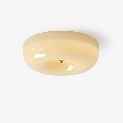 Glass Dome Flush Mount Light Fixture 16 in Cream Round LED Ceiling Lamp for Bedroom Living Room Dining Room Low Profile Dimmable Modern Home