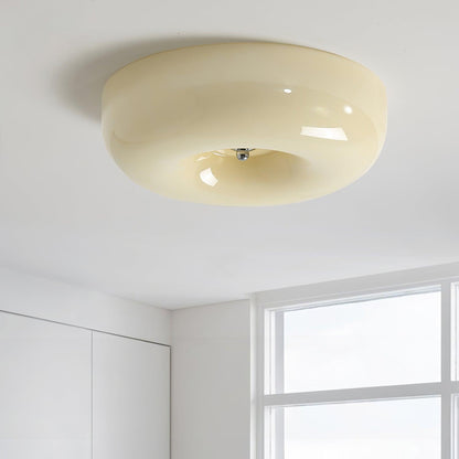 Glass Dome Flush Mount Light Fixture 16 in Cream Round LED Ceiling Lamp for Bedroom Living Room Dining Room Low Profile Dimmable Modern Home