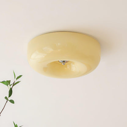 Glass Dome Flush Mount Light Fixture 16 in Cream Round LED Ceiling Lamp for Bedroom Living Room Dining Room Low Profile Dimmable Modern Home