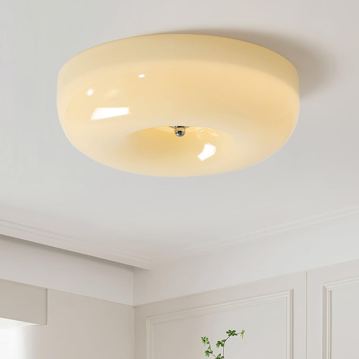 LED Flush Mount Light Fixture Chrome Textured Glass Shade Integrated Lighting 16 in Round Low Profile for Bedroom Living Room Dining Room Co