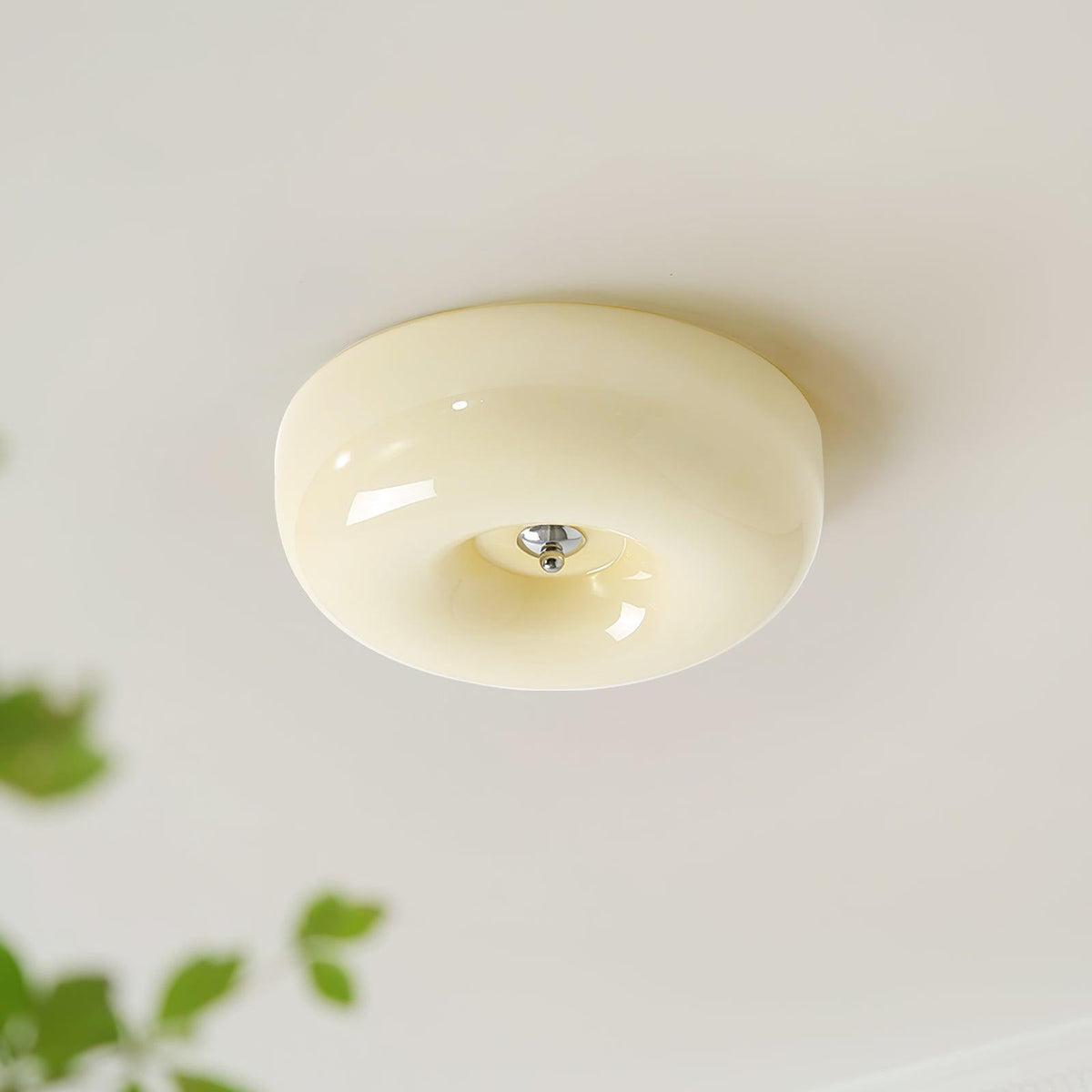 Glass Dome Flush Mount Light Fixture 16 in Cream Round LED Ceiling Lamp for Bedroom Living Room Dining Room Low Profile Dimmable Modern Home
