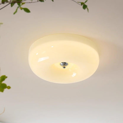 LED Flush Mount Light Fixture Chrome Textured Glass Shade Integrated Lighting 16 in Round Low Profile for Bedroom Living Room Dining Room Co
