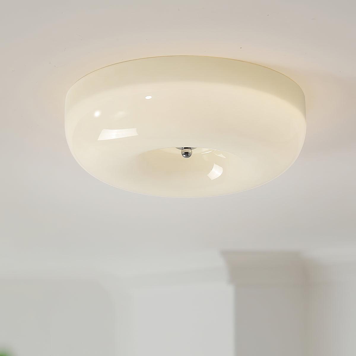 LED Flush Mount Light Fixture Chrome Textured Glass Shade Integrated Lighting 16 in Round Low Profile for Bedroom Living Room Dining Room Co