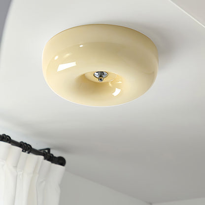 LED Flush Mount Light Fixture Chrome Textured Glass Shade Integrated Lighting 16 in Round Low Profile for Bedroom Living Room Dining Room Co