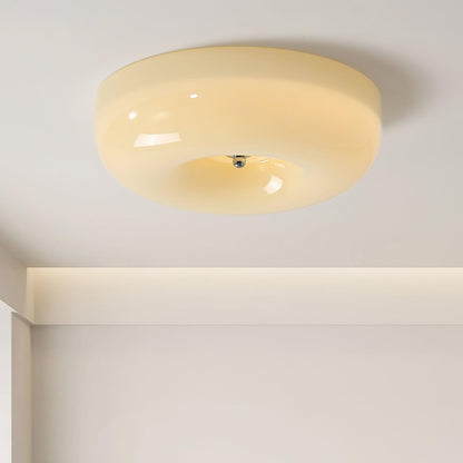 Round Glass Flush Mount LED Light Fixture – Adjustable 3000K/4000K/6000K Integrated Overhead Lighting for Bedrooms, Hallways & Low-Ceiling L