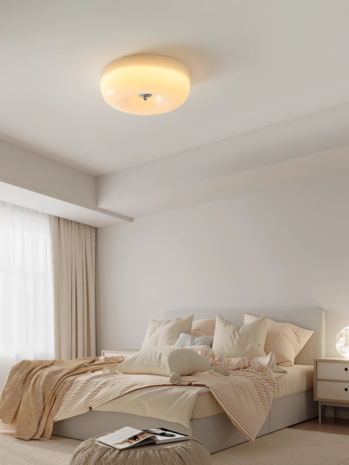 Glass Dome Flush Mount Light Fixture 16 in Cream Round LED Ceiling Lamp for Bedroom Living Room Dining Room Low Profile Dimmable Modern Home