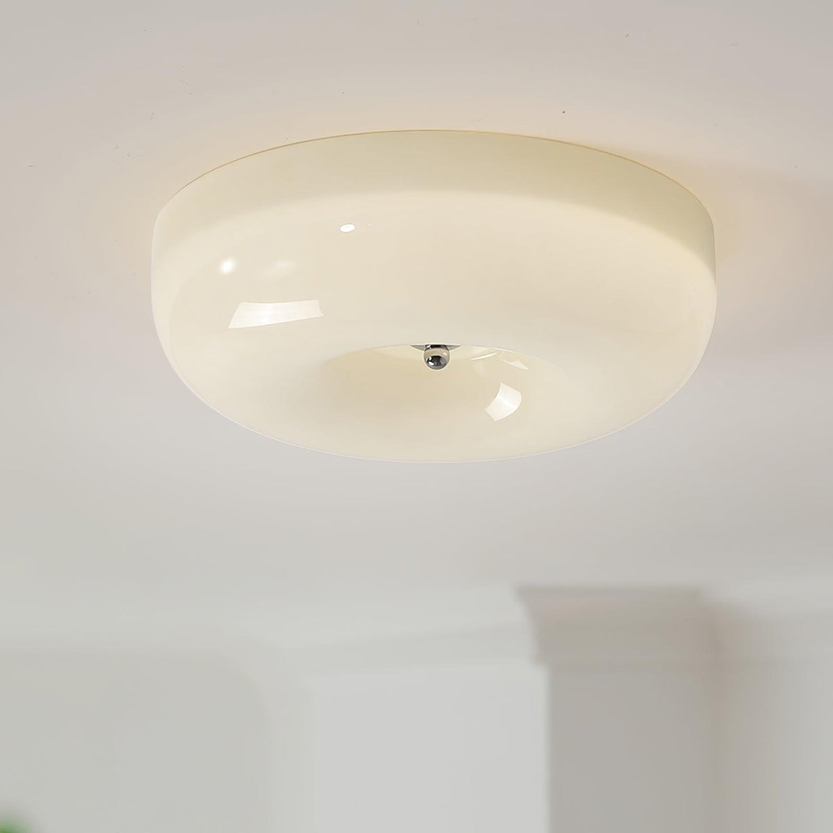 Glass Dome Flush Mount Light Fixture 16 in Cream Round LED Ceiling Lamp for Bedroom Living Room Dining Room Low Profile Dimmable Modern Home
